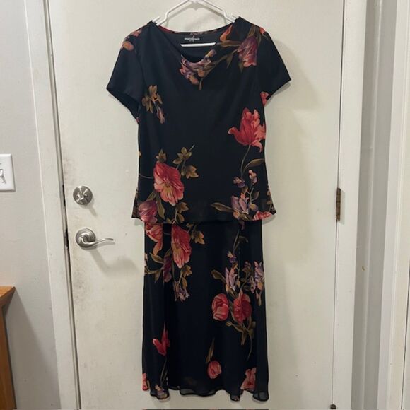 Positive Attitude Womens Black Floral Blouse & Skirt Set 2 Piece Set Size 16 - Picture 4 of 14